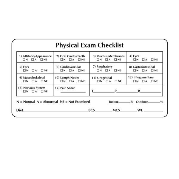 Nevs Label, Physical Exam Checklist 2" x 3" White w/Red VW-0112